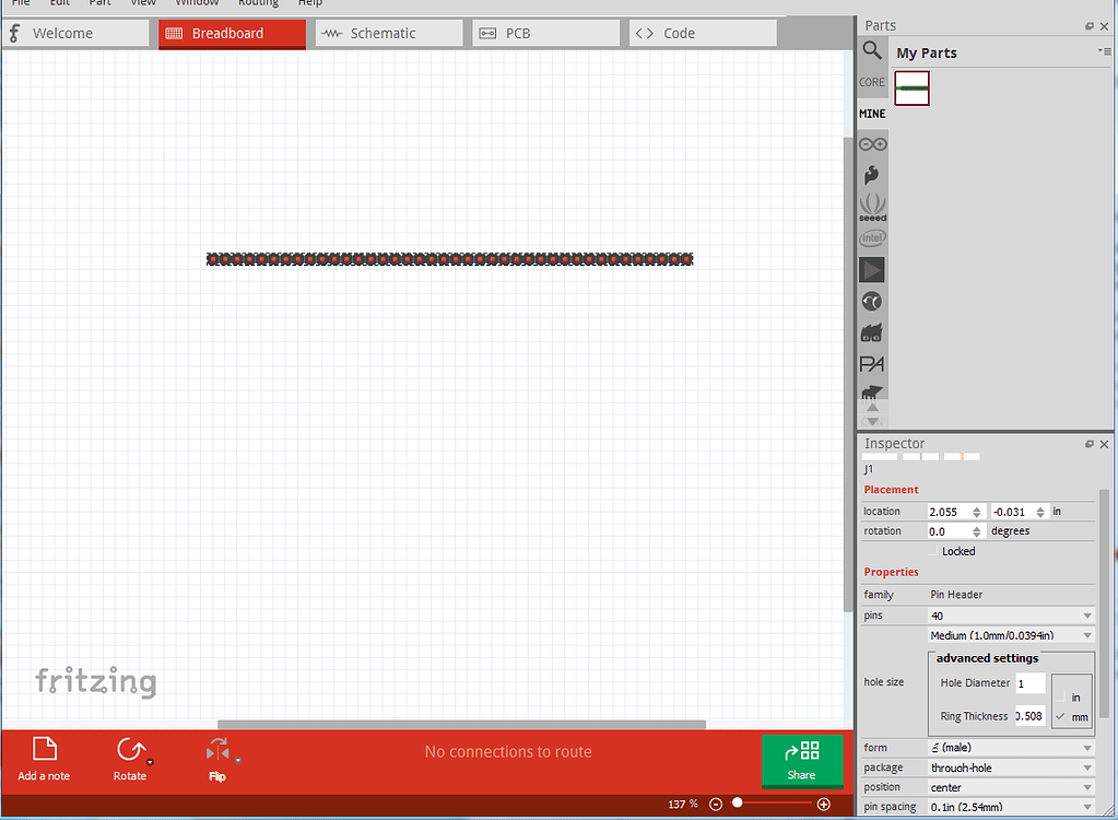 fritzing 40 pin raspberry pi header