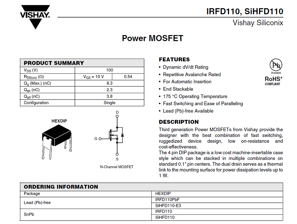 IRFD110 Power MOSFET Fritzing Circuit Model - parts help - fritzing forum